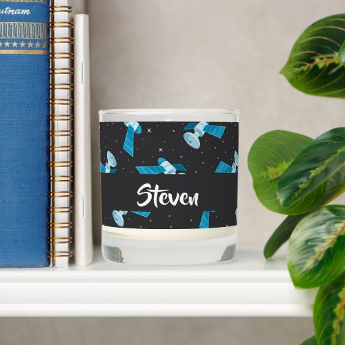 Blue space satellite pattern scented candle