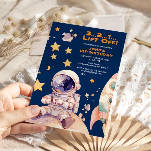 Blue Space Star Cosmos Astronaut birthday Invitation