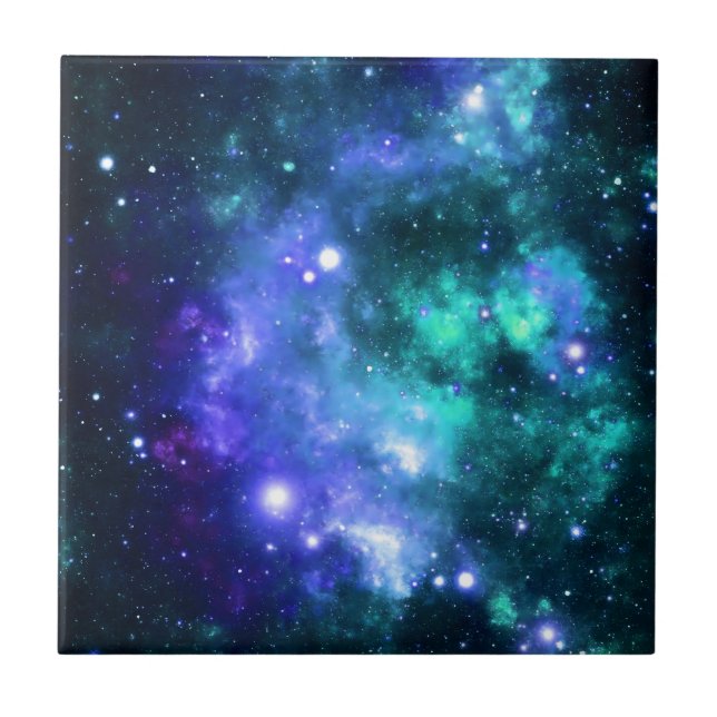 Blue Space Stars Galaxy Ceramic Tile (Front)