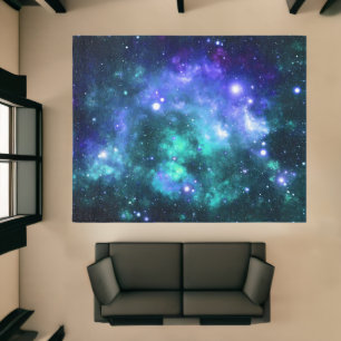 Blue Space Stars Rug - Galaxy Carpet Area Rug