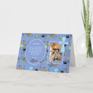 Blue Space themed BAUTIZO PHOTO Bible Verse GIFT Card