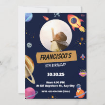 Blue Space Themed Birthday Party Invitation