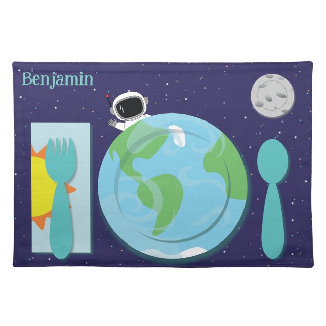 Blue Space Toddler Place Setting Guide Cloth Placemat (Front)