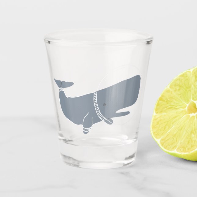 Blue space whale sweater hipster holiday party fun shot glass (Front)
