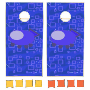 Blue Spaceship Blue Geometric Circuit Cornhole Set