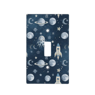 Blue Spaceship Blue Plants Nursery Playroom Light Switch Cover