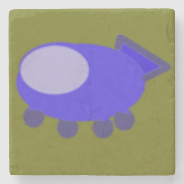 Blue Spaceship on Green Background Stone Coaster (Front)