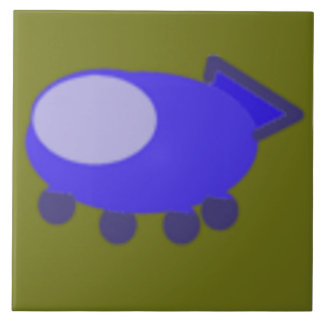 Blue Spaceship on Green Ceramic Tile