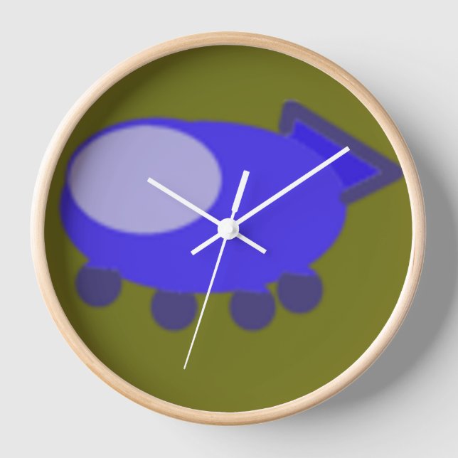 Blue Spaceship on Green Clock (Front)