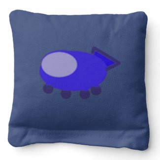 Blue Spaceship on Red Blue Cornhole Bags