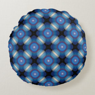 Blue Spacey Geometric Round Pillow