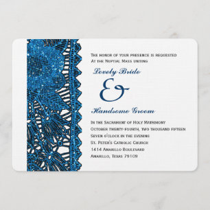 Blue Spangled Lace Catholic Wedding Invitation