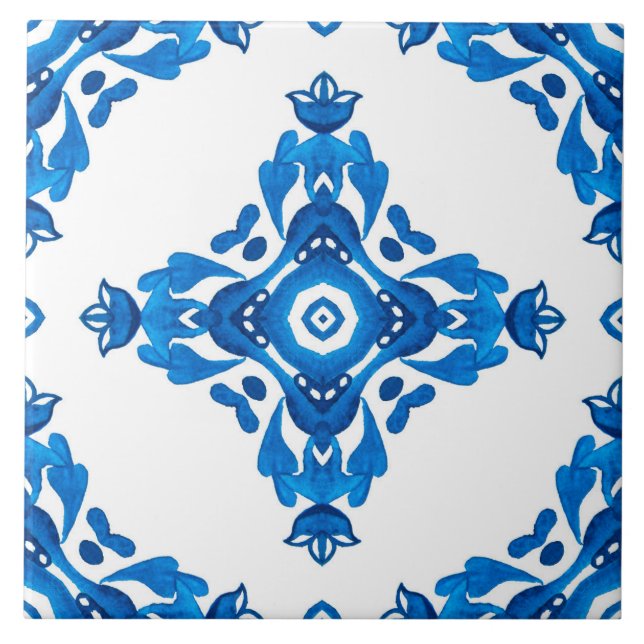 Blue Spanish Portuguese Patterned Ceramic Tile (Front)