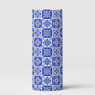 Blue Spanish Tile Pillar Candle