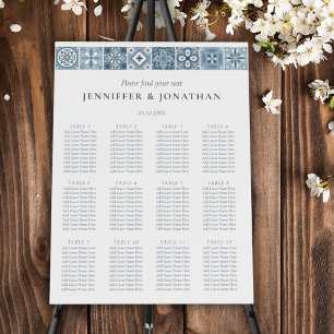 Blue spanish tiles Wedding seating chart 12 tables Foam Board