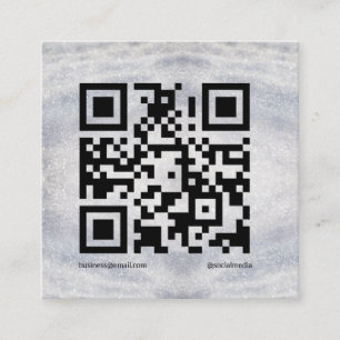 blue sparkle add logo text Q R code here Square Business Card