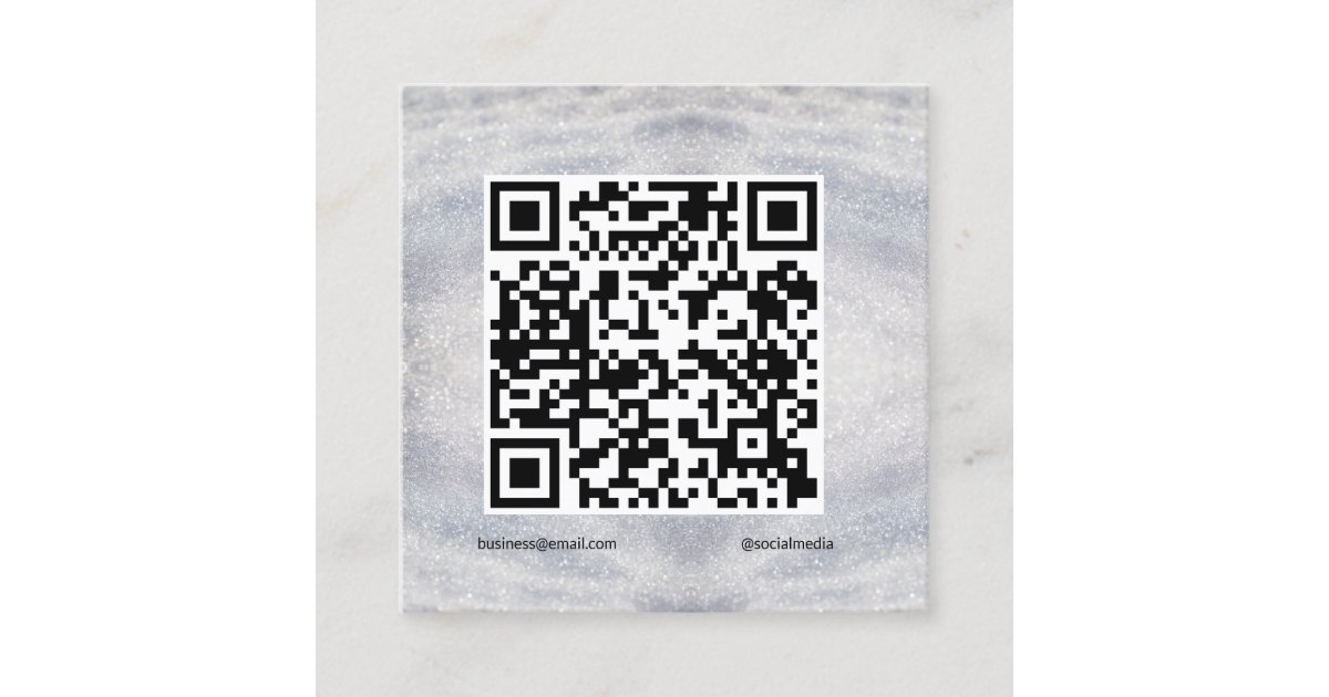 blue sparkle add logo text Q R code here Square Business Card | Zazzle