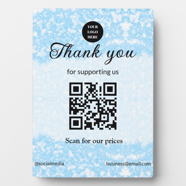 blue sparkle add logo text Q R code scan here Plaque (Front)