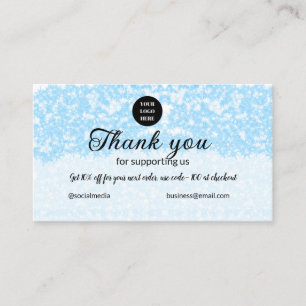 blue sparkle add logo text thank you discount business card