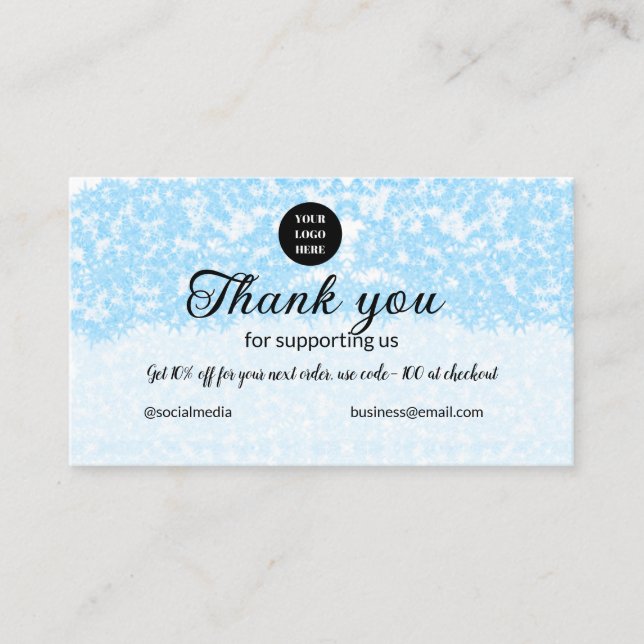 blue sparkle add logo text thank you discount  business card (Front)
