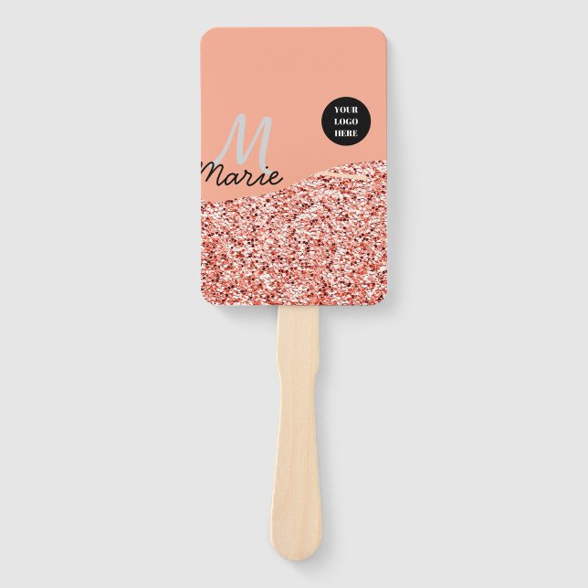 blue sparkle add logo text thank you discount  hand fan (Front)