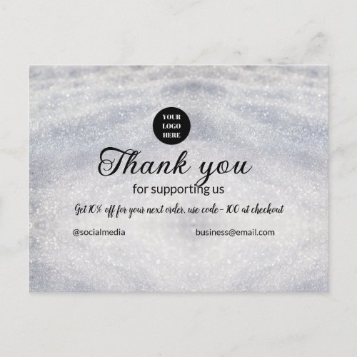 blue sparkle add logo text thank you discount  postcard