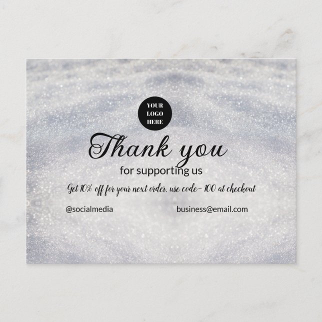 blue sparkle add logo text thank you discount  postcard (Front)