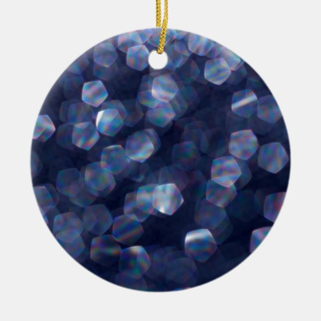 Blue Sparkle Bokeh Lights Ceramic Ornament (Front)