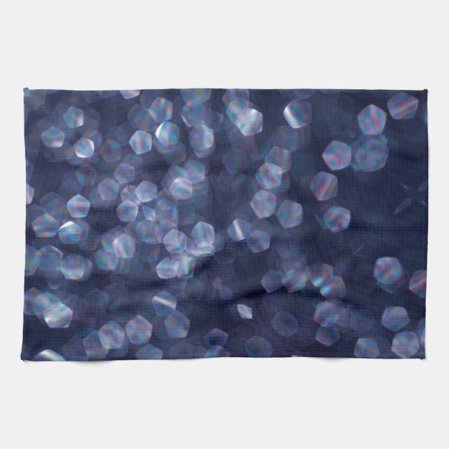 Blue Sparkle Bokeh Lights Kitchen Towel (Horizontal)