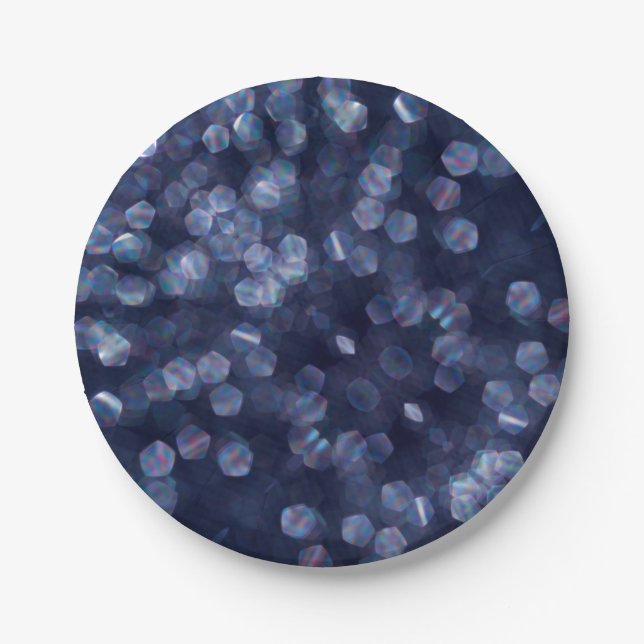 Blue Sparkle Bokeh Lights Paper Plates (Front)