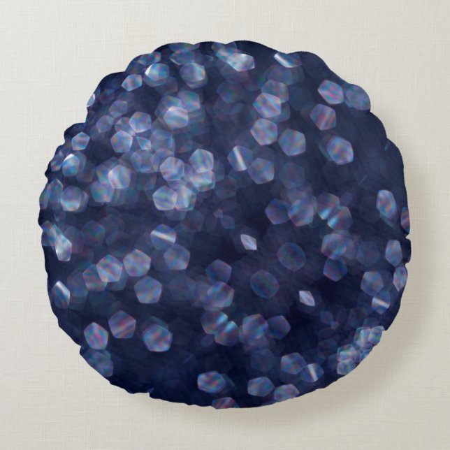Blue Sparkle Bokeh Lights Round Pillow (Front)
