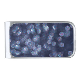 Blue Sparkle Bokeh Lights Silver Finish Money Clip