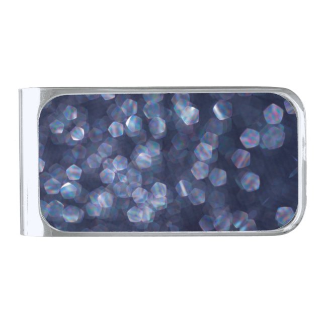 Blue Sparkle Bokeh Lights Silver Finish Money Clip (Front)