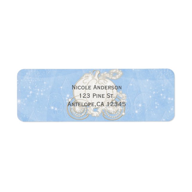 Blue Sparkle Carriage Cinderella Invitation Label (Front)