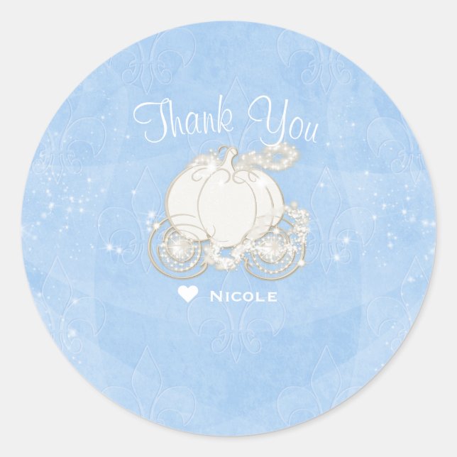 Blue Sparkle Carriage Cinderella Party Favor Classic Round Sticker (Front)