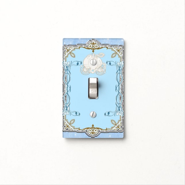 Blue Sparkle Carriage Cinderella Princess Royal Light Switch Cover (In Situ)