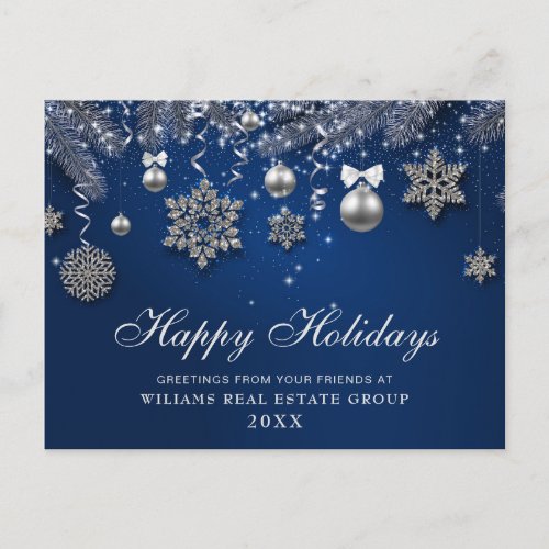 Blue Sparkle Christmas Balls  Corporate Greeting Postcard