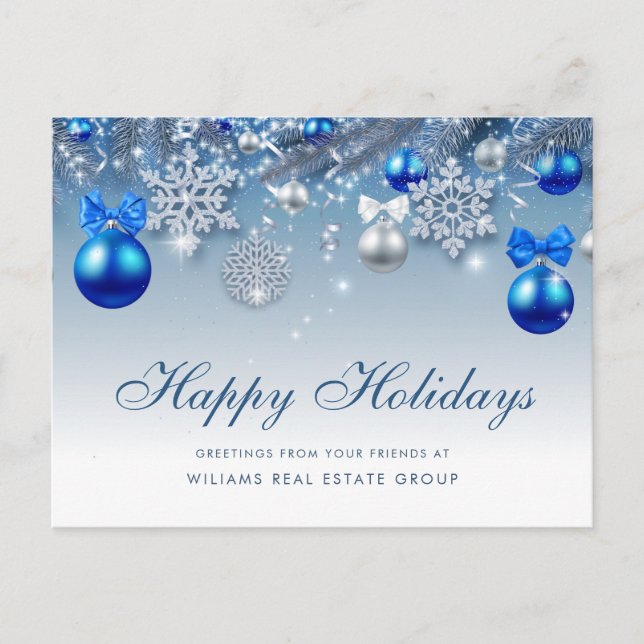 Blue Sparkle Christmas Balls  Corporate Greeting Postcard (Front)