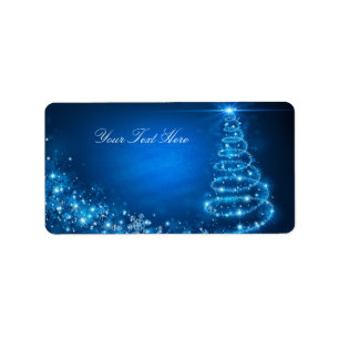 Blue Sparkle Christmas Tree Address Label