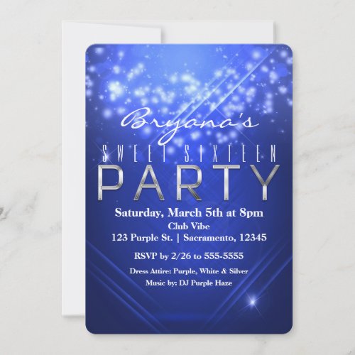 Blue Sparkle Club Vibe Birthday PARTY Invitation