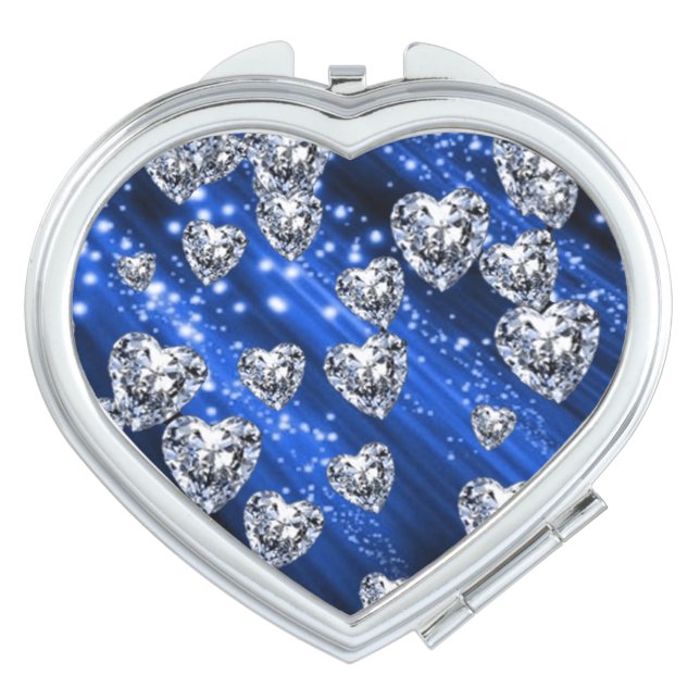 Blue Sparkle Diamond Hearts Compact Mirror (Front)