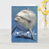 Blue Sparkle Dolphin Photo Image I Love You Card (Yellow Flower)