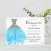 Blue Sparkle Dress Quinceanera Invitation (Standing Front)