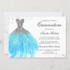 Blue Sparkle Dress Quinceanera Invitation