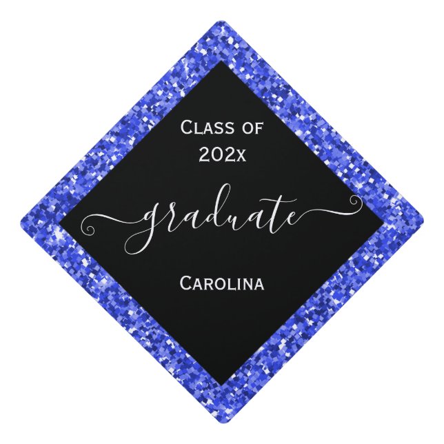 Blue Sparkle Frame Graduation Cap Topper (Front)