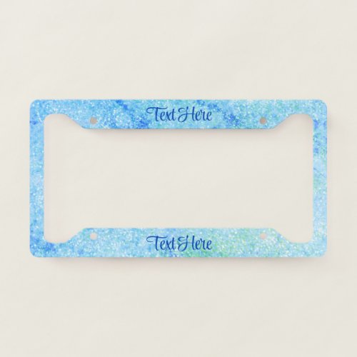 Blue Sparkle Glitter Elegant Personalized License Plate Frame