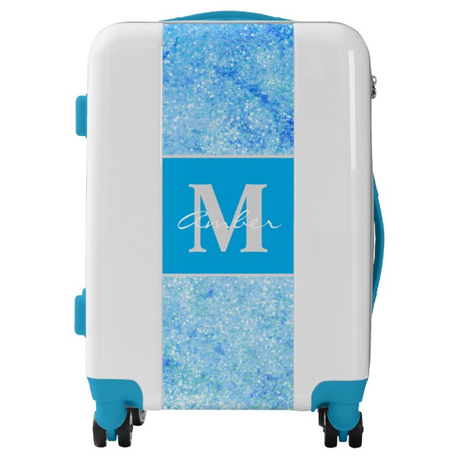 Blue Sparkle Glitter Elegant Personalized Luggage (Front)