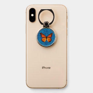 Blue Sparkle Glitter Monarch Butterfly Phone Ring Stand