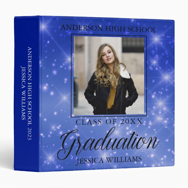 Blue Sparkle Graduation 2026 Graduate Photo Album 3 Ring Binder (Front/Spine)