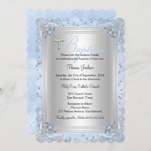 Blue Sparkle Jewel Baptism Christening 2 Invitation